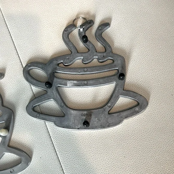 Vintage- Copco Silver Steaming Coffee Cup Trivets/Wall Hanging- Set of 2